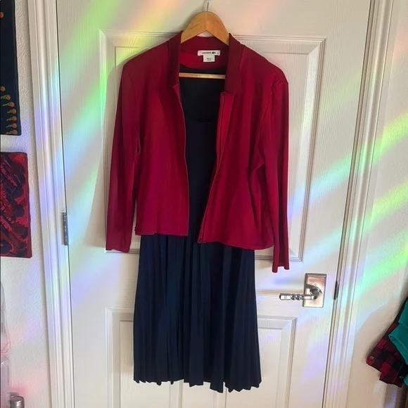 Lacoste Red Sweater with navy tank dress. Attached at shoulders. - Picture 1 of 8